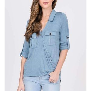 ✨NEW✨ Soft Blue Faux Wrap Top